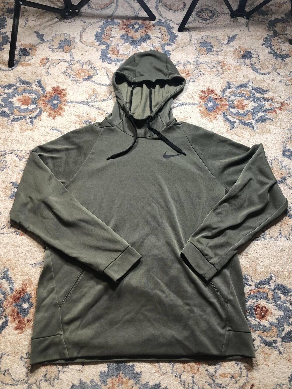 Nike Hoodie Mens Large Green Swoosh Pullover Athletic Sweatshirt Kangaroo Pocket